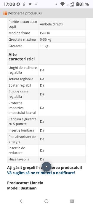 Scaun auto 0 - 36 kg