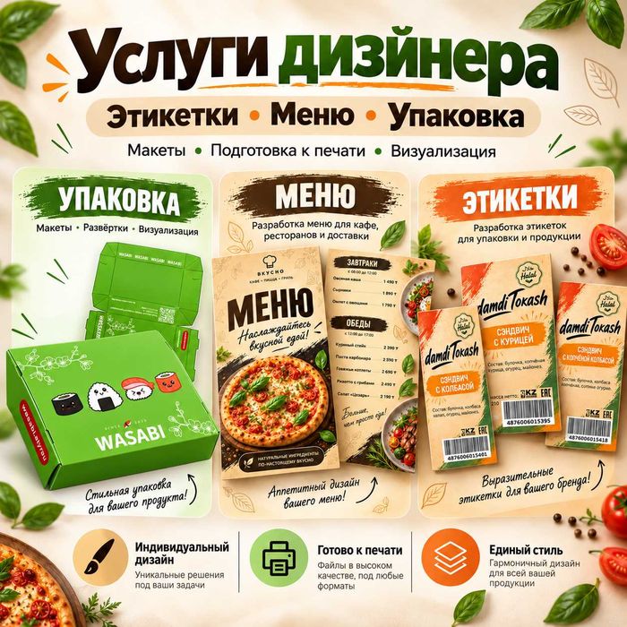 Дизайн этикеток, упаковки, коробок и меню | Услуги дизайнера