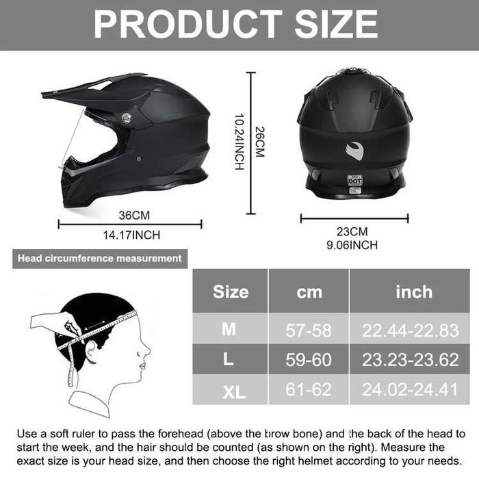 Черна мат крос каска за мотор, мотокрос, ендуро и АТВ - размери М и L