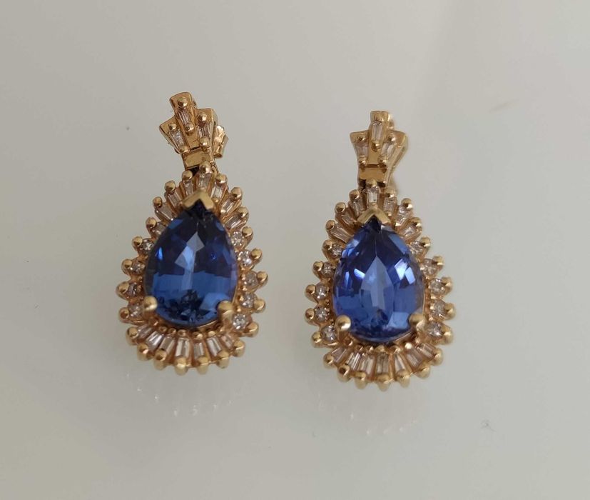 Cercei 14k diamante si safire naturale