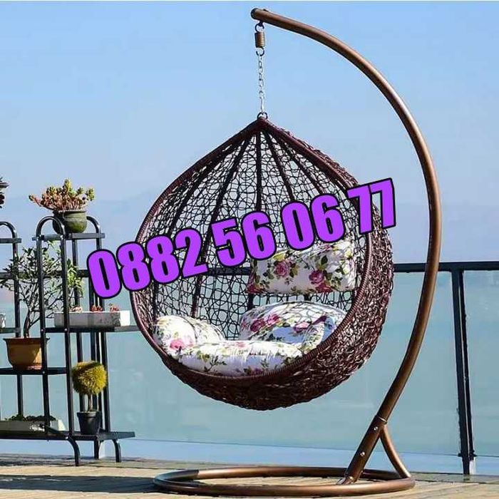 Градинска люлка тип гнездо, люлка гнездо, кафява с въглавници