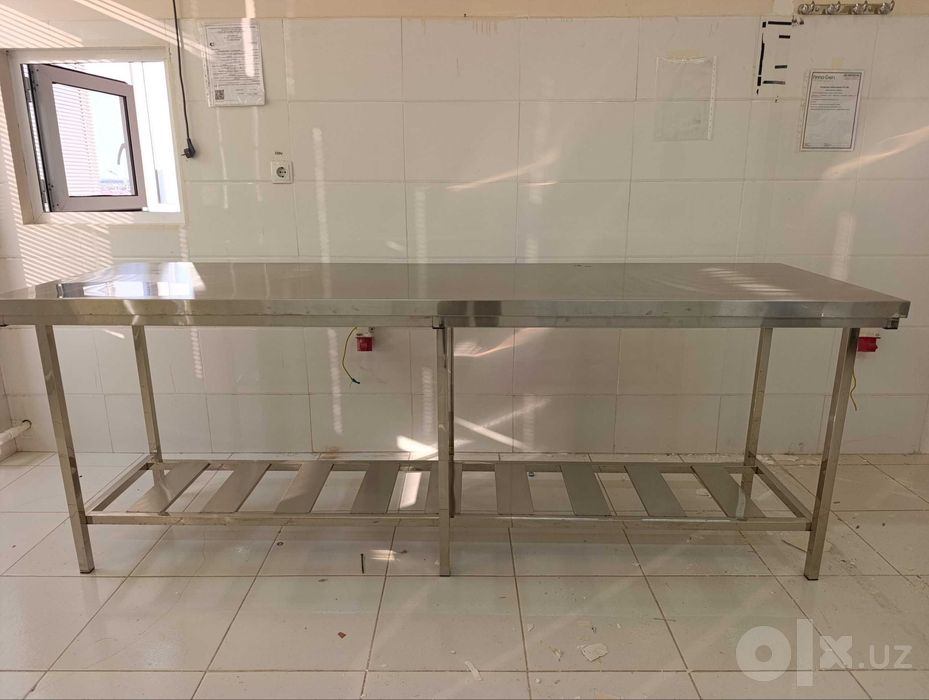 Стол из нержавеющей стали с полкой 230×70×90 см