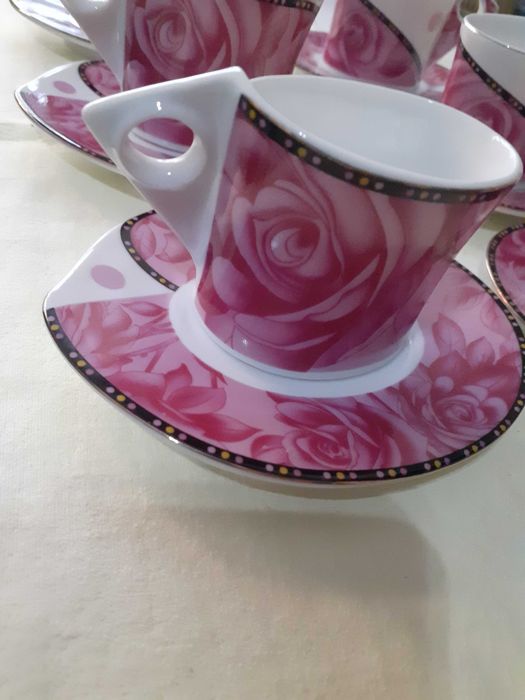 Servici cafea, porțelan China - 6 cești + 6 farfurioare - 100ml.