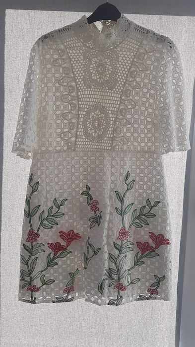 Rochie mini dantela bumbac brodata ZARA 38-40
