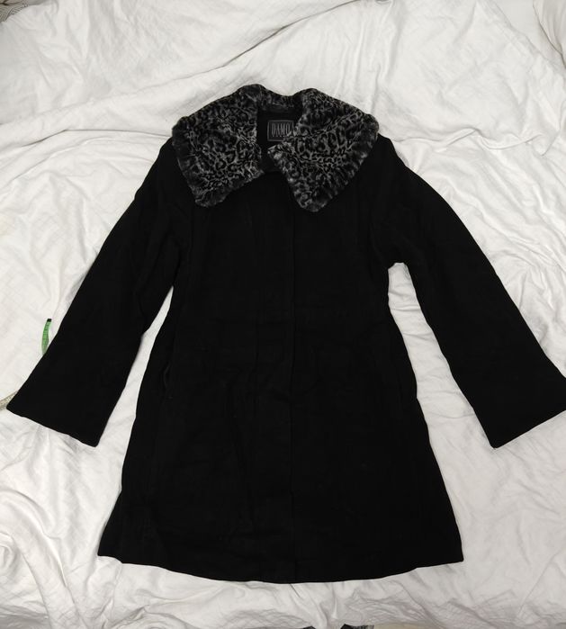 Palton lână și cașmir elegant cu guler blană