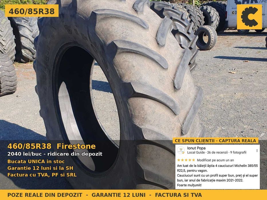 Anvelope Cauciucuri 18.4R38 460/85R38 18.4-38 460/85 R38 4608538 Firestone Tractor Punte Spate Tractiune SH Second Hand LIVRARE Garantie 1 An
