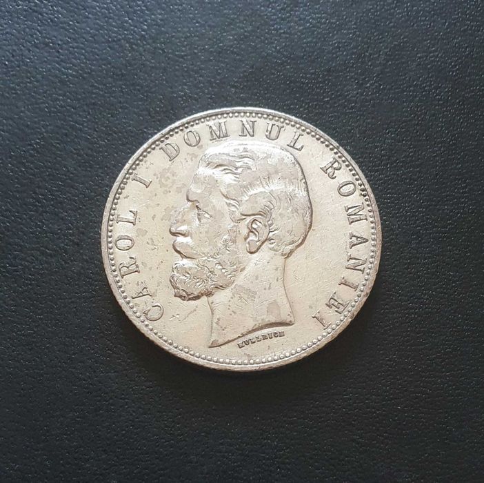 Moneda 5 lei 1880 argint, varianta cu gravorul sub bust