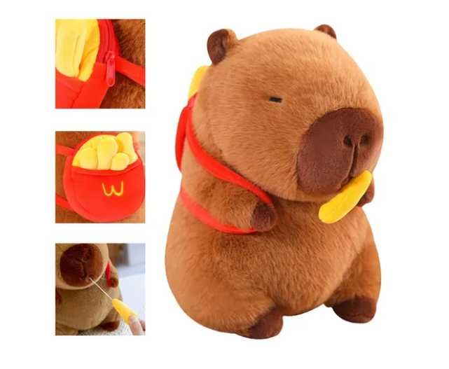 Плюшена играчка Капибара с раничка Mc Donalds и пържени картофки 30 см