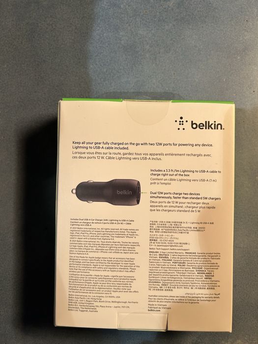 Incarcator auto dublu- Belkin 24w+cablu lightning