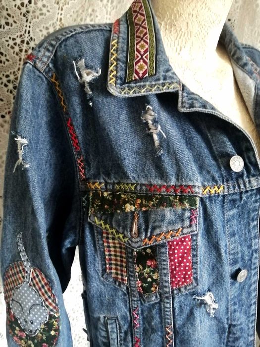 Дънково яке M/L Котки ръчна декорация