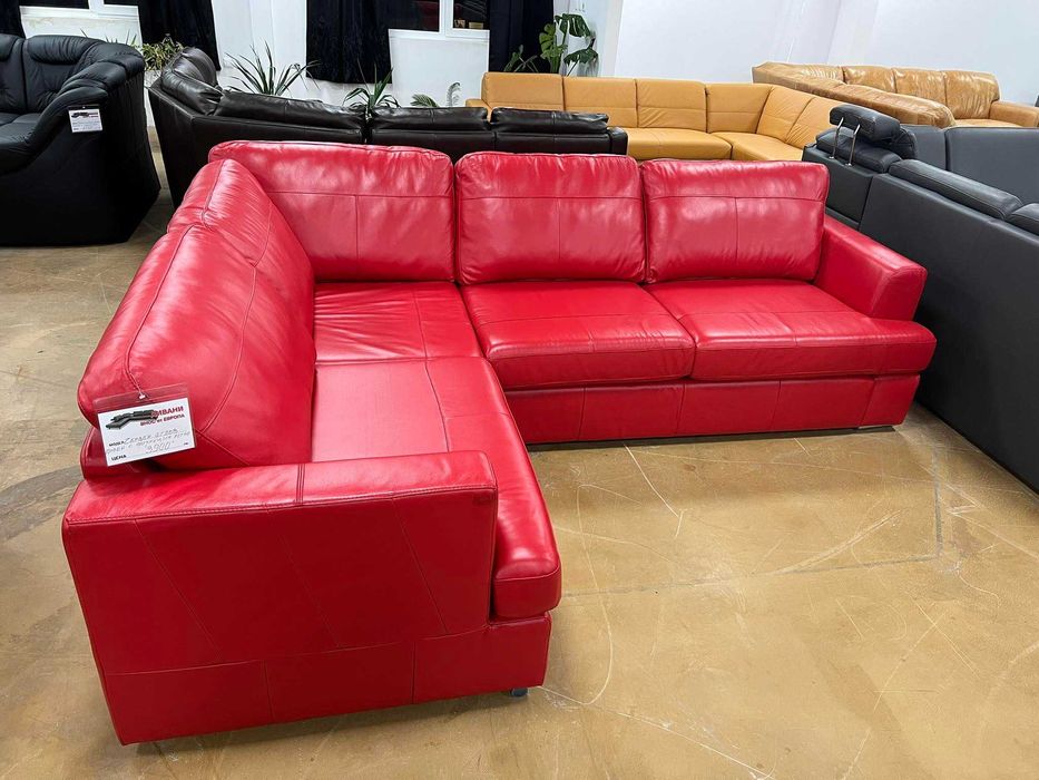 ПРОМОЦИЯ!!! Червен кожен ълов диван "FREYA" с функция легло