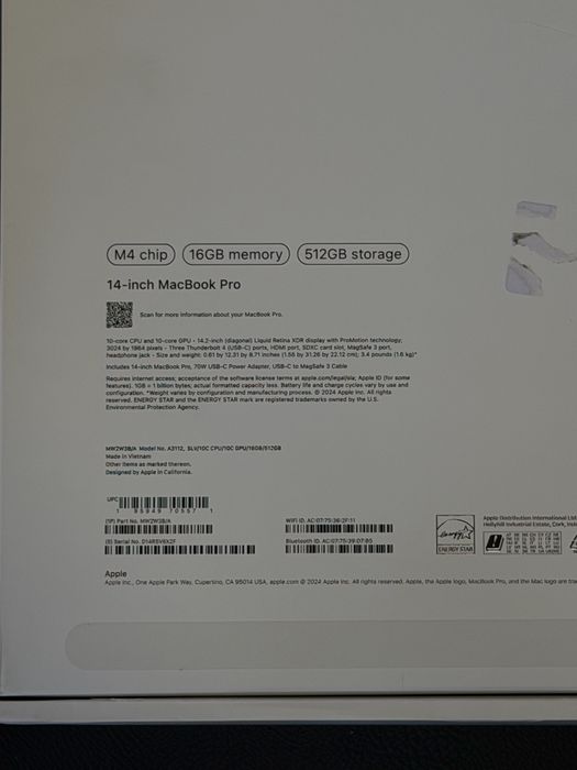 MacBook PRO M4/14inch/512GB/16GB