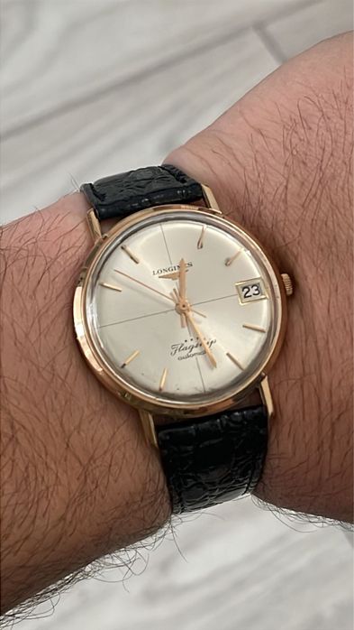 Ceas Longines aur 18K Flagship - curea de piele si bratata cadou