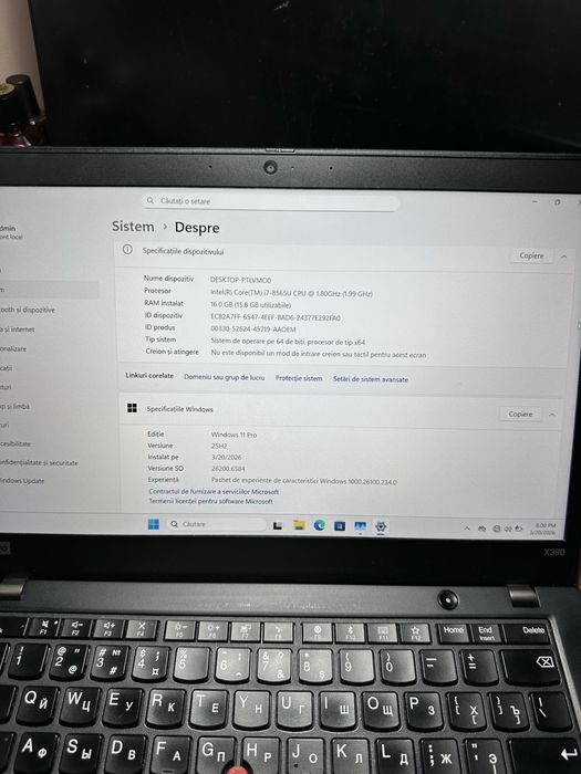 Lenovo x390 16 GB RAM 512 SSD I7 8th