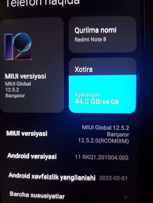 Redmi not 8  aybi yoq