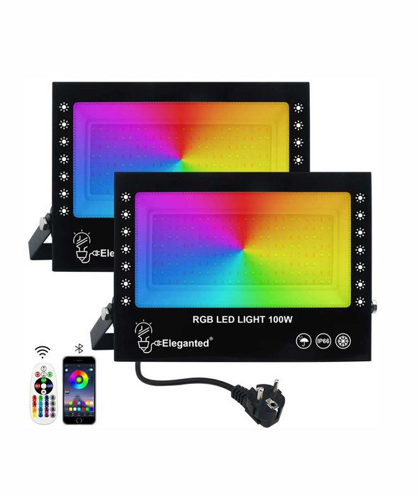 2/бр. LED RGB Смарт прожектор, 100W външни прожектори IP66