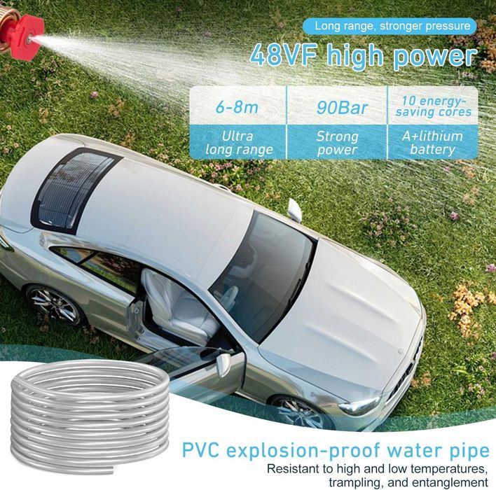 НОВА! Безжична акумулаторна водоструйка 90 bar с 6-в-1 дюза, 5м маркуч