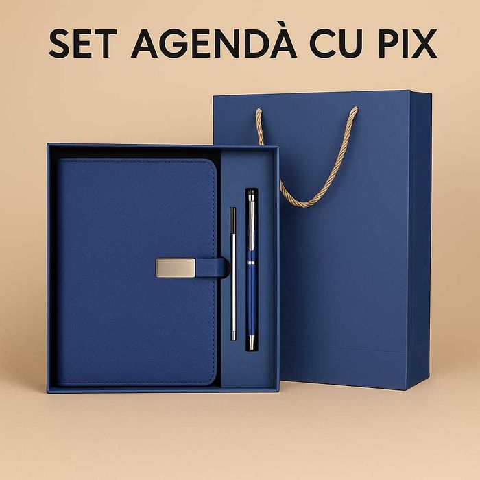 Set cadou agendă + pix + rezervă pix + cutie și pungă Lumina • OLX.ro