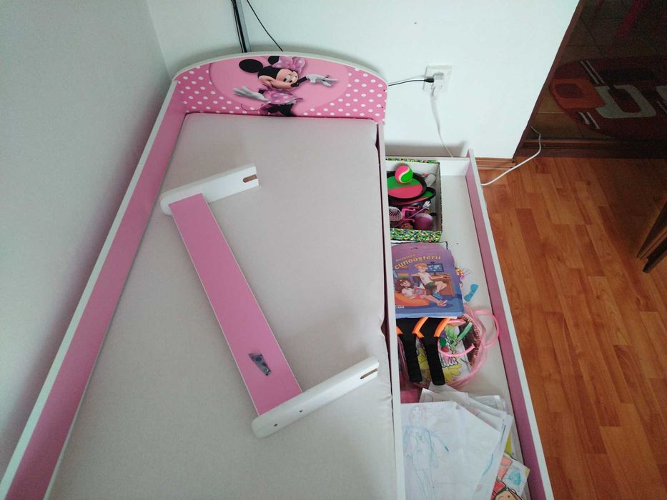 Pătuț fetite roz Minnie Mouse+saltea