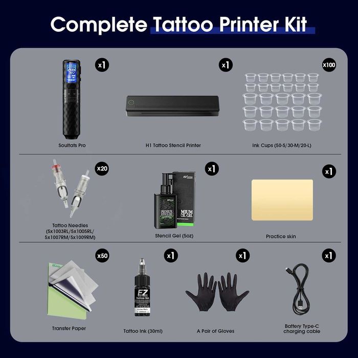 Комплект за татуировки - Машина за шаблонно печатане 6 хода 2,5-4,8 мм