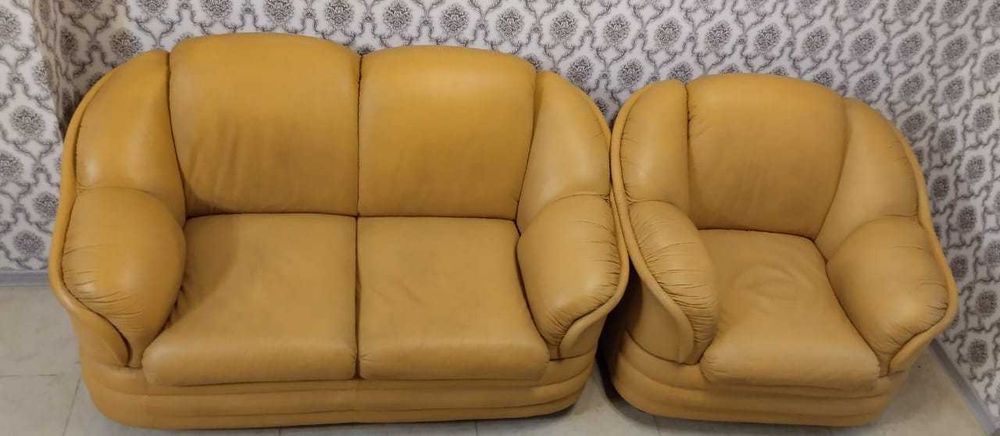 Диван. Кресло. Натуральная кожа.