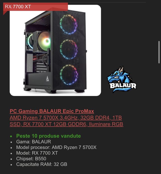 Monitor AW2724DM + PC  ryzen 7 5700x cu RX 7700 XT, 32GB ram DDR4, 1TB