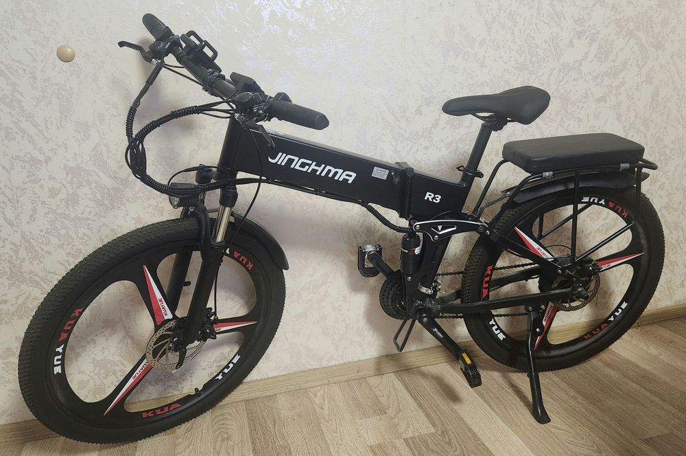 Електрически велосипед JINGHMA R3, Сгъваем, 800 W, 26", 12.8 Ah, 21 скорости, 45km/h, Черен