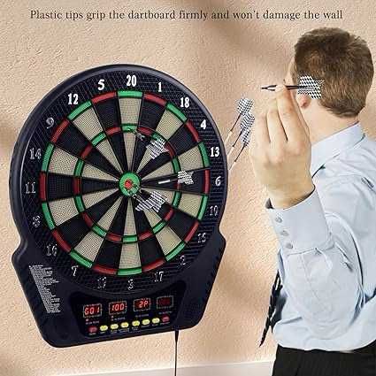 Dartboard electronic – Joc electronic de darts cu vârf de plastic, 4 ecrane LCD, 27 de moduri de joc
