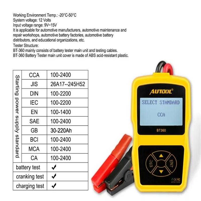 Tester baterie auto BT 360