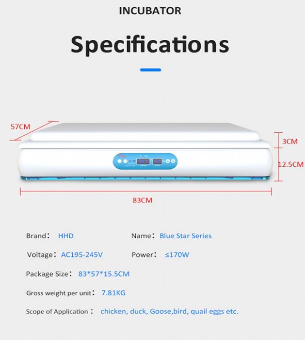 Инкубатор за 120 яйца с микрокомпютър и автоматичен контролер H-120