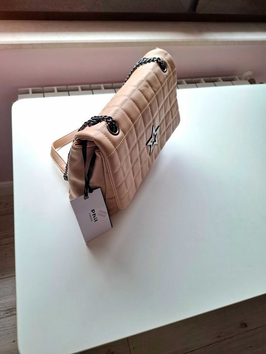 Ефектна дамска чанта в цвят светло кафяво- тъмно бежаво