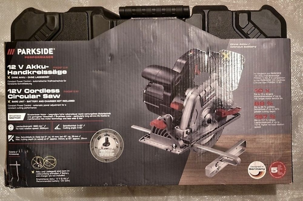 Parkside 12v Удар. бормашина 45Nm 30€,  Флекс 76мм 50€, Гайковерт 350Nm 50€, Циркуляр 12v  60€