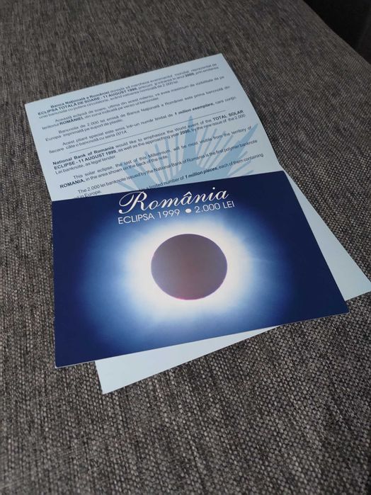 Doua bancnote Eclipsa de soare, serie consecutive. Seria 001A.