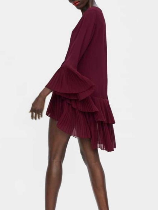 Бордо плисирана туника ZARA размер S