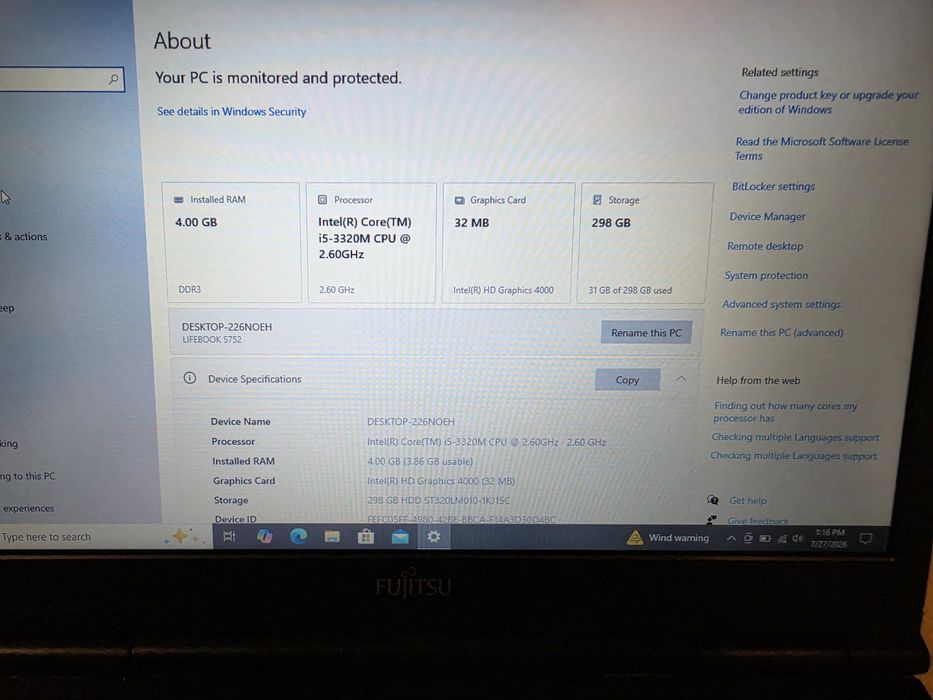 Fujitsu Lifebook S752 i5 th3