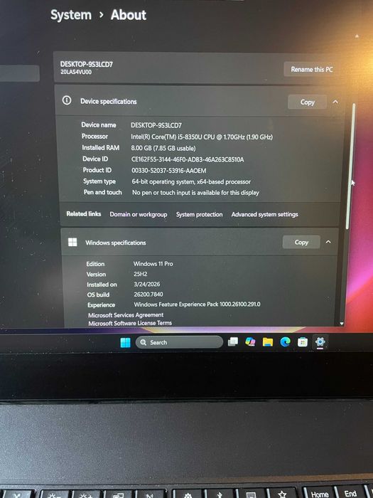 Lenovo ThinkPad T580 - i5-8350u, 512GB NVMe SSD M.2, 8GB RAM DDR4, 15.6''IPS FHD