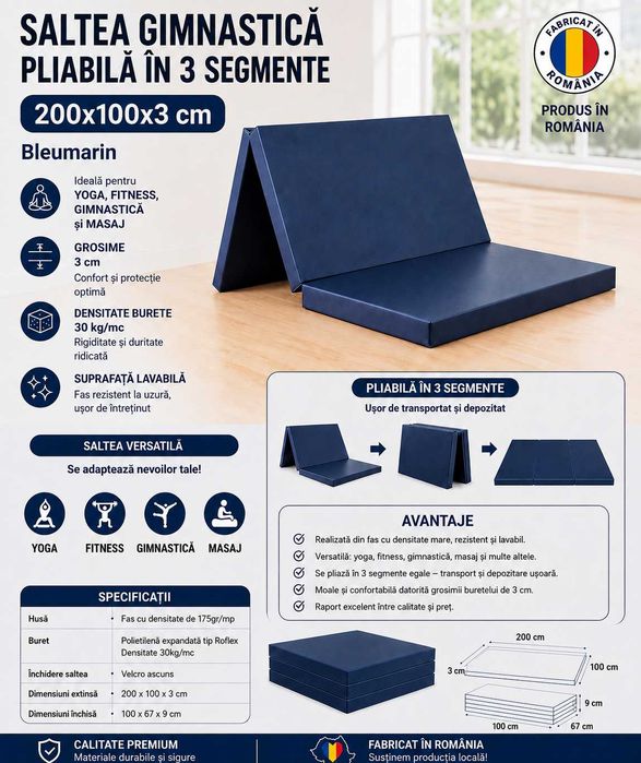 Saltea gimnastica pliabila 200x100x3 cm