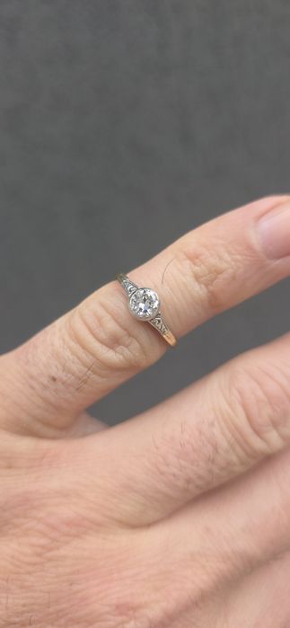 DIAMANT / Inel cu briliant " logodna " tăietură veche , anii 1900 ,