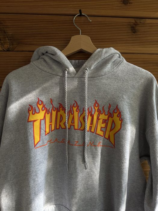 Оригинален Thrasher Flame Logo Hoodie Grey (Размер L) / Skatewear