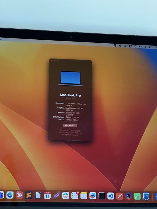 Macbook Pro 15,6 2017 2,8 GHz 16 GB Ram