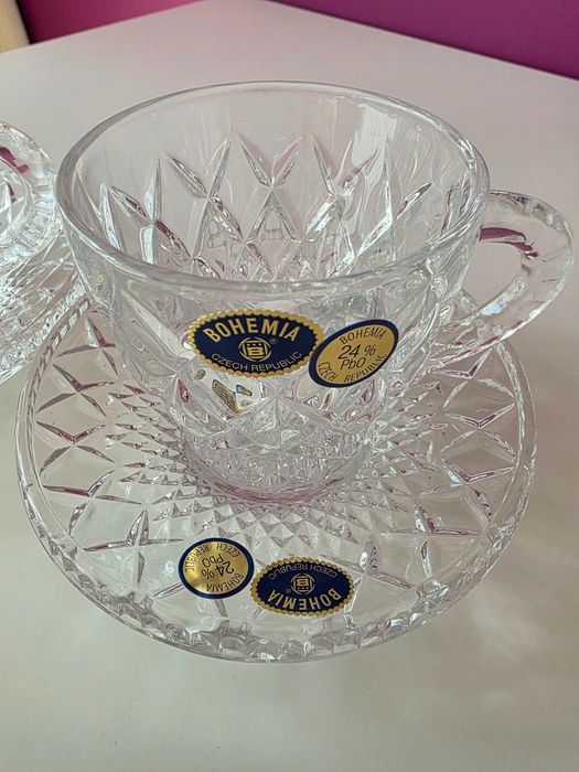 Set 2 cesti de cafea din cristal Bohemia