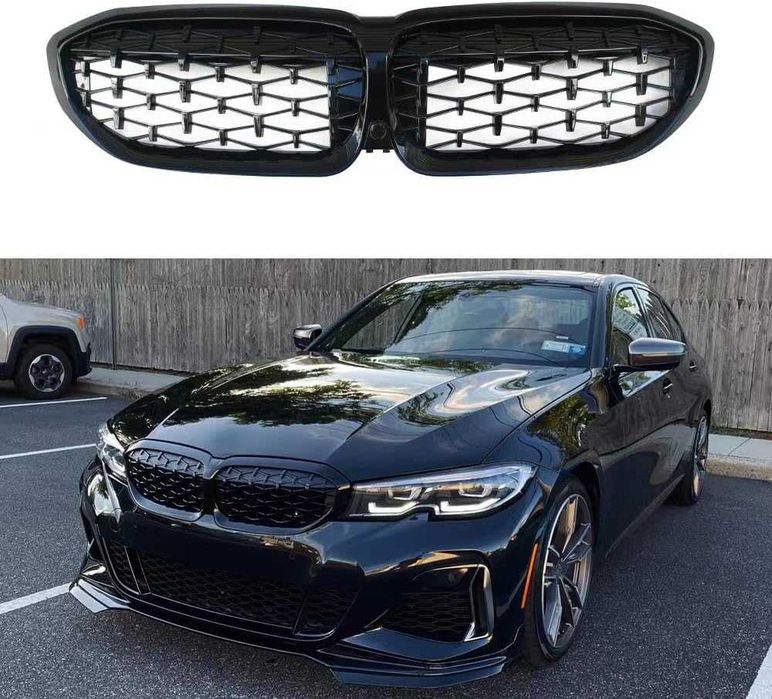Grila Diamond Grile Nari Duble M Style BMW G20 G21, Negru Lucios Chrom