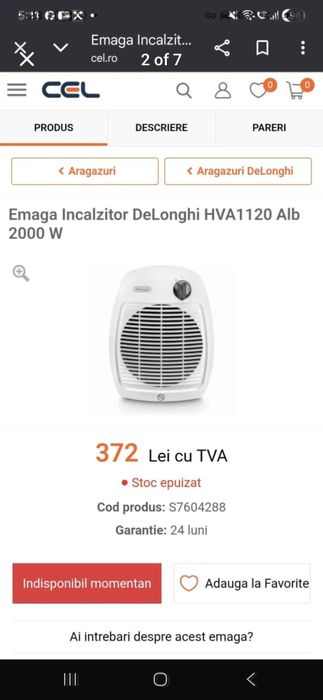 60% reducere resou Aeroterma DeLonghi HVA1120 noua