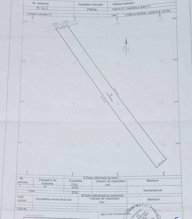 Teren intravilan 2762 mp Clinceni, asfalt și curent, acte la zi