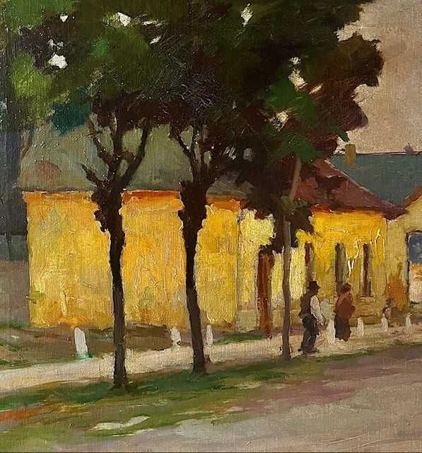 ”ULITA TRANSILVANA”- AUTENTIC! Superb Tablou valoros, f VECHI, semnat Várdeák Ferenc (1897 - ) ulei pe panza, cu o rama din lemn masiv.,
