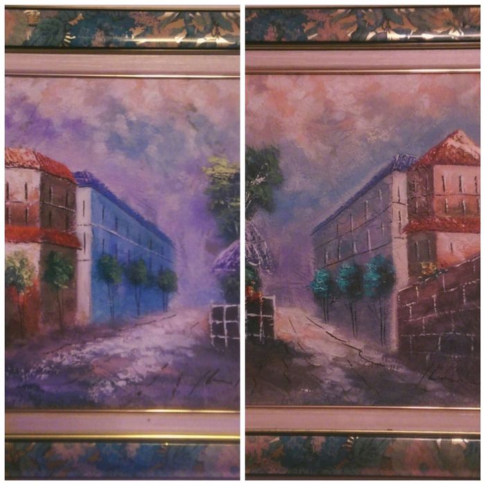 Doua Tablouri exceptionale reprezentant "Sat vechi de munte, Spaniol " ,unicate, pictate în ulei pe pânză cumpărate din Galerie Arta din Spania