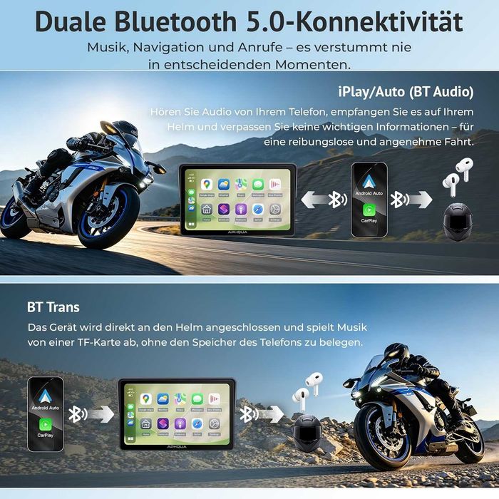 APHQUA A522T 5" CarPlay / Android Auto за мотор с TPMS – IP67 водоустойчив