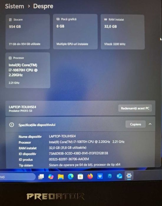 Acer Predator Helios 300 i7  RTX 3070  32GB RAM  1TB SSD