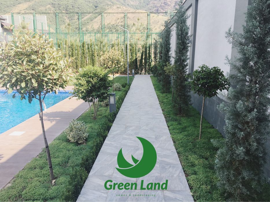 Landshaft dizayn, avtopoliv, gazon urug’i va ruloni, daraxtni dorilash