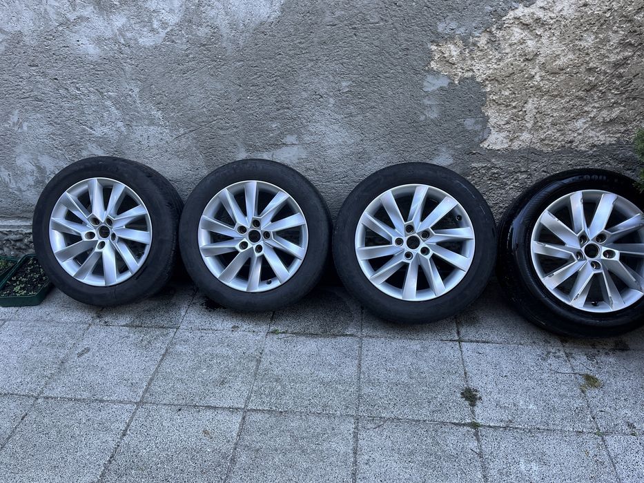 set 4 roti originale Skoda Superb 5x112 R17 pentru gama VAG  Skoda Audi VW Seat. Cauciucuri vara Goodyear  DOT1222. Echilibrate gata de drum. Pret fix